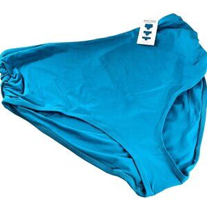 Anne Cole Bikini Blue Convertible High Waisted Shirred Swimsuit Knit Bottom